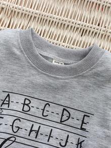 SHEIN Chico joven Sudadera con estampado de letra - Gris - Ver 3