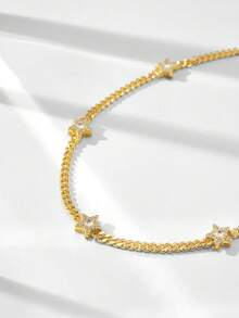 Maija Collar de cadena cubana de mujer hermosa de moda europea y americana, collar de estrella de amor, collar versátil para uso diario - Amarillo Oro - Ver 4
