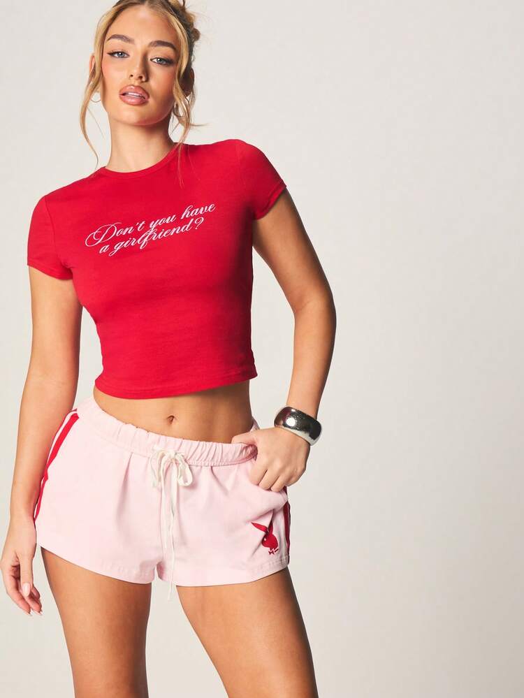MISSGUIDED Don't You Have Girlfriend Graphic Crop Tee Short Sleeve Red Cotton Slogan Top Summer Casual Letter Print Shirt