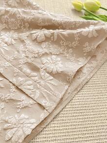 SHEIN LUNE Blue Elegant Cardigan Collar Jacquard Puff Sleeve Blouse, Summer - Khaki - View 3