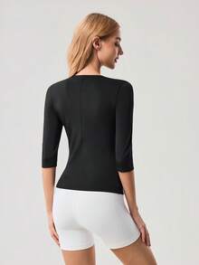 OutZeal Women Sports Tee Black Yoga Daily Casual Soft Stretch Round Neck Slim Acitve Tops - Black - View 7