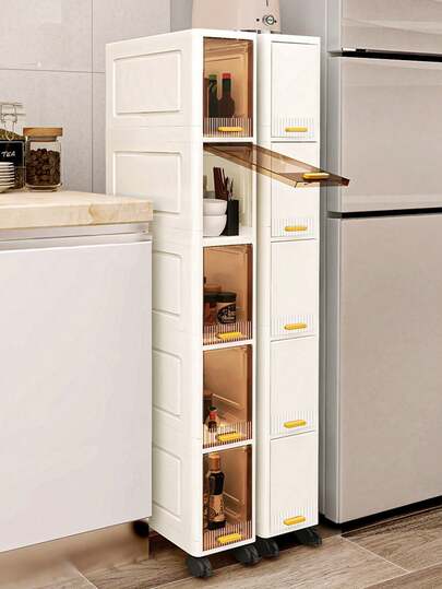 1 pieza Gabinete estrecho y delgado de 20 cm/7.8 pulgadas, gabinete de almacenamiento con tapa abatible de 3 a 5 niveles, gabinete de almacenamiento con ruedas de plástico reforzado, gabinete de varios niveles para sala de estar, ropa, estantería a prueba de polvo para el hogar