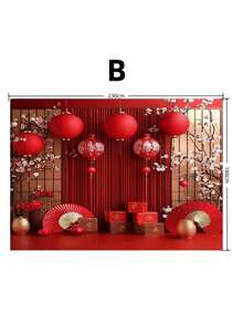 单件装中国新年红灯笼背景布 | 涤纶材质，适用于婚礼和庆典的派对装饰 - 紅色 - 查看 9