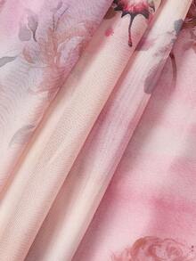 SHEIN MOD 大码女式网纱拼接喇叭连衣裙，蝴蝶印花，吊带连衣裙 - 彩色 - 查看 6