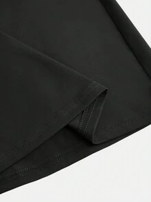 SHEIN Tween Girls' Casual Oblique Shoulder Short Sleeve Fitted T-Shirt Set - Black - View 4