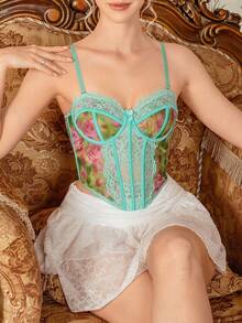 1pc Lace Patchwork Women's Bra With Underwire - Multicolor - View 4