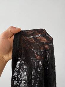 SHEIN EZwear 女士蕾丝抹胸连体裤，性感日常穿着 - 黑色 - 查看 9