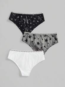 ROMWE 3pcs/Set Women Gothic Star Print Panties With Letter Waistband - Multicolor - View 2