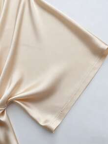 GlowEve 女士时尚喇叭袖褶皱腰身优雅连衣裙，适合休闲、度假、外出、派对、春夏穿着 - 杏色 - 查看 6