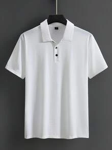 Manfinity CasualCool 男士纯色休闲百搭通勤短袖Polo衫 - 白色 - 查看 5