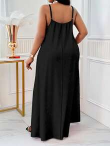 SHEIN Lady CURVE 大码女式几何印花休闲度假约会装吊带裙 - 彩色 - 查看 2