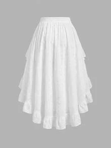 SHEIN MOD Plus Size White Embroidered Front Short Back Long Skirt, Spring/Summer Vacation Skirt - White - View 3