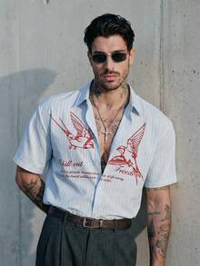 GENTILAND Men's Casual Woven Pocket Letter Embroidered Loose Short Sleeve Shirt Daily Essential Wardrobe Staple Basic Style All-Match Style Go-To Piece Mix-And-Match Item Casual Versatile Style  Premium Textured Fabric - Baby Blue - View 8