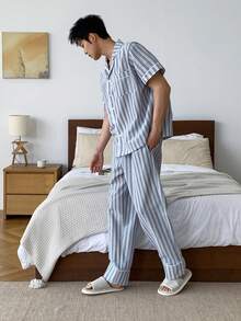 DAZY Mehrfarbiges gestreiftes Kurzarm Hemd und Hose Herren Pyjama Set, Frühling/Sommer - Verschiedenfarbig - Übersicht 5