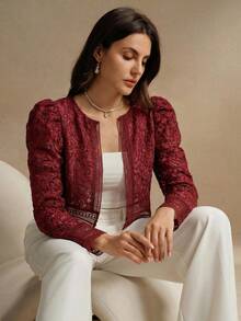 Anewsta Áo khoác tay lửng họa tiết hoa, kiểu dáng thường ngày, thích hợp cho kỳ nghỉ. - Màu Đỏ Sâu - Xem 10