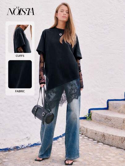 Nöista Un vestido con mangas, dobladillo y detalles de encaje, ideal para looks de vacaciones de primavera o atuendos de cumpleaños. Combina un ajuste relajado con detalles elegantes de encaje, desde ropa de día hasta de noche. Estilo elegante de carnaval, para resort y Día de San Valentín, y sofisticado.