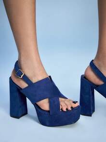 Sugerpunk Suede Super High Heel Waterproof Platform Peep Toe Pumps Valentine's Day - Blue - View 5