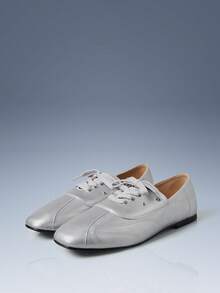 CUCCOO GRLICON Women's Casual Lace-Up Flat Loafers For Daily Wear - Silver - View 1