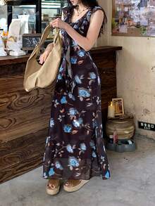 DAZY Lange Kleider für Frauen, Kreuzfahrt-Outfit für Frauen, Sommerkleid, Boho-Urlaubsoutfit für Frauen - Braun - Übersicht 2