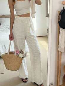 Quần dài xếp ly bồng bềnh dáng rộng cho bé gái tuổi teen, chất liệu vải dệt kim, thích hợp cho mùa xuân/hè đi biển và mặc hàng ngày. - trắng - Xem 2