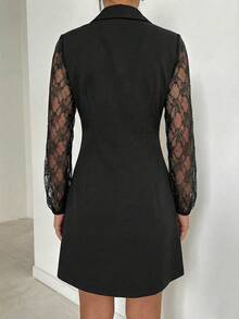 EMERY ROSE Vestido envolvente plisado con aplicaciones de encaje, elegante para el trabajo - Negro - Ver 2