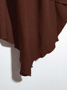 EMERY ROSE Plus Size Women's Casual Solid Color Asymmetric Hem Skirt, Summer - Redwood - View 3