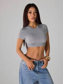 SHEIN PETITE Women's Short-Sleeve Fitted T-Shirt Set In Black, White And Gray - Multicolor - View 4