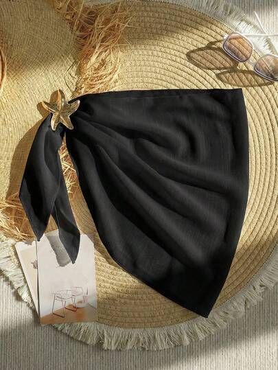 SHEIN Girls' Metal Starfish Decor Beach Wrap Sarong Bathing Suit Black