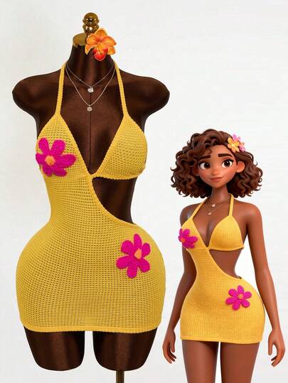 Mistrie Falda corta entallada tipo A con patrones florales, tirantes finos y diseño con espalda descubierta