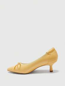 CUCCOO BIZCHIC Bright Yellow Fashionable Simple Bow Comfortable Commuting Thin Heel Medium Heel Pointed All-Inclusive Shoes Spring Shoes - bright yellow - View 10