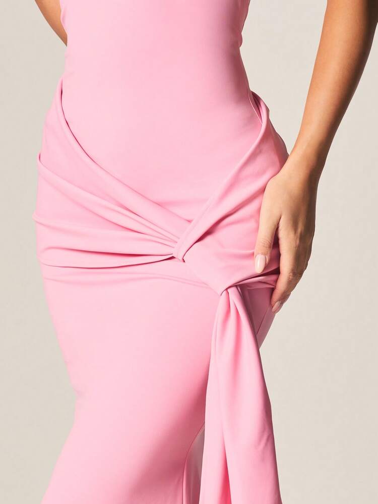 MISSGUIDED Robe de soirée longue sirène avec encolure en cœur, panneau drapé asymétrique et détail de drapé sur le côté, pour occasions du soir et événements formels