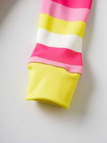 SpongeBob SquarePants | SHEIN 2pcs Baby Girl Cartoon Pattern Striped Crew Neck Long Sleeve Top And Leggings Knit Comfortable Stretchy Pajama Set - Pink - View 4