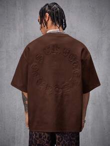 AXEPEAK 男士街头风透气绒面植绒宽松落肩圆领短袖T恤 - 咖啡棕 - 查看 3