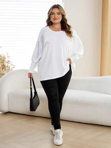 SHEIN CURVE+ Curve 尺码 US22 音乐节、海滨度假、波西米亚风印花黑色T恤、性感黑色T恤、万圣节 - 白色 - 查看 6