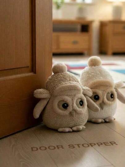 Knitted-Style Sand - Filled Gnome & Owl Door Stopper & Floor Decoration, Green/Beige/Hat With White Beard, Soft Fabric For Christmas Home Decor, Door Wedge, Year-Round Housewarming Gift