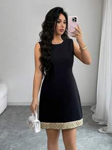 Rafferiza 无袖撞色滚边度假连衣裙，黑色休闲夏季连衣裙 - 黑色 - 查看 3