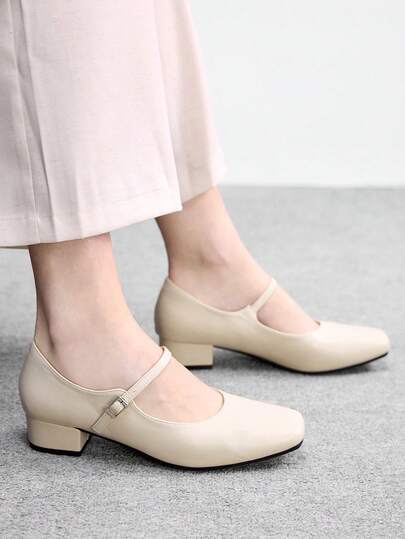 CUCCOO BIZCHIC 秋季新款法式方头玛丽珍系带高跟粗跟鞋