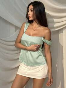 SHEIN EZwear Women's Mint Green Hollow Out Embroidery Loose Camisole, Spring/Summer - Mint Green - View 3