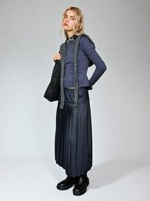 COUREZ Pleated Midi Skirt In Indigo PVL  /Y2K  Spring Outfits For Women Denim Skirts Cute Going Out Party Outfits Festivals Outfits Low Rise Skirt Pleated Skirt - Blue - View 4