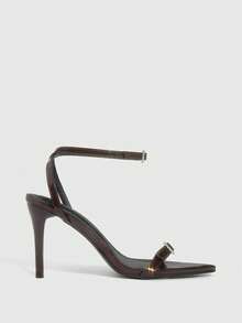 CUCCOO SZL Sandalias de tacón alto con punta puntiaguda y hebilla de rhinestone elegantes y de moda para mujer - Café integral - Ver 5