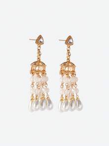 Opalesca Pendientes colgantes para mujer, accesorios de boda/novia, estilo fairycore/hada, perla, para mamá/mujer/niña/madre, elegante, premium, con flores, cristales, oro, para Pascua, para viajes/playa/vacaciones, estilo bohemio - Multicolor - Ver 5
