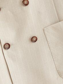 HIMLAND 男士纯色立领双排扣长袖西装外套及西裤套装 - 卡其色 - 查看 11