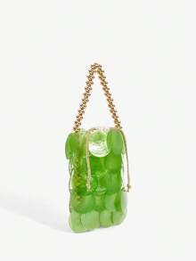 SHECARRY Bolsos de mano para mujer, de moda, elegantes, sencillos, personalizados, versátiles, con piezas de concha y asas de metal, ideales para la playa, vacaciones, días festivos y verano - Hierba verde - Ver 3