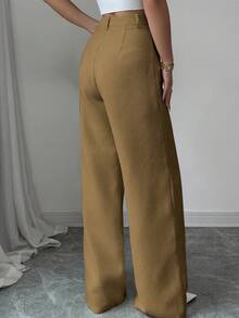 SHEIN Glamour 女士纯色长裤，纹理面料，适合日常穿着、办公和家庭聚会。 - 棕色 - 查看 3