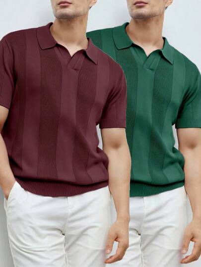 Manfinity Homme 2 piezas Camisas polo de manga corta de punto para hombre, de uso casual y diario para el trabajo, verano