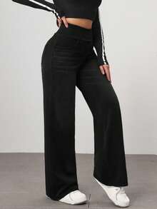 Flexra Petite Solid Color Elastic Waist Casual Versatile Jeans Custom-Designed For Petites. A Perfect Fit For The 150-160cm Build - Black - View 3