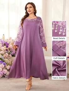 Al Najma Elegant Contrast Lace Flare Sleeve Dress, Spring/Summer - Multicolor - View 5