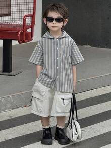 DAZY Young Boys' Casual Striped Hooded Shirt - Blue - View 5