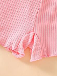 SHEIN 5pcs Girls Casual Ribbed Knit Shorts With Bow Decor, Elastic Waist, Suitable For Spring/Summer Daily Wear & Home - Multicolor - View 6