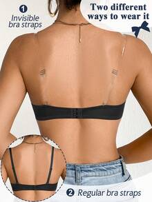 DesireSculpt 3pcs Women's Solid Color Simple Design Strapless Bra With Wire, Seamless Bra Set - Multicolor - View 2